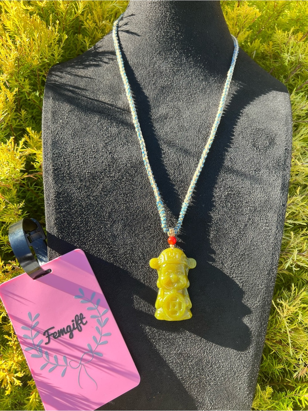 Handcrafted Serpentine Jade God of Fortune Pendant Necklace - Unisex